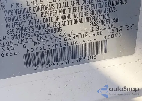 2020 Nissan Kicks Sv Xtronic Cvt из США, поврежденный, VIN 3N1CP5CV5LL529905